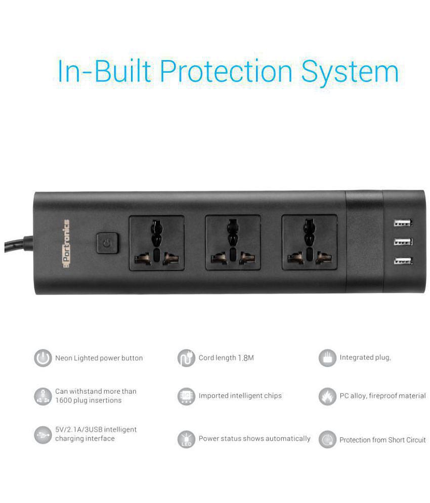 Portronics POR-671 3 socket with USB Surge Protector