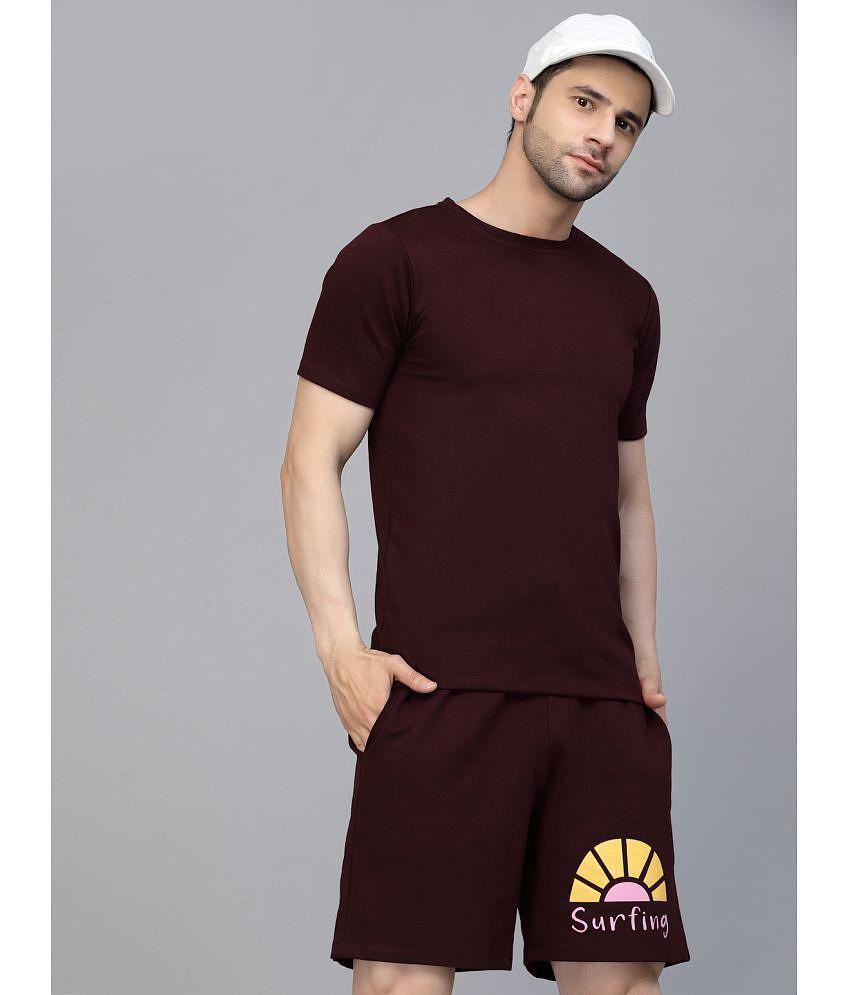 Rigo - Wine Cotton Slim Fit Mens Tracksuit ( Pack of 1 ) - XL