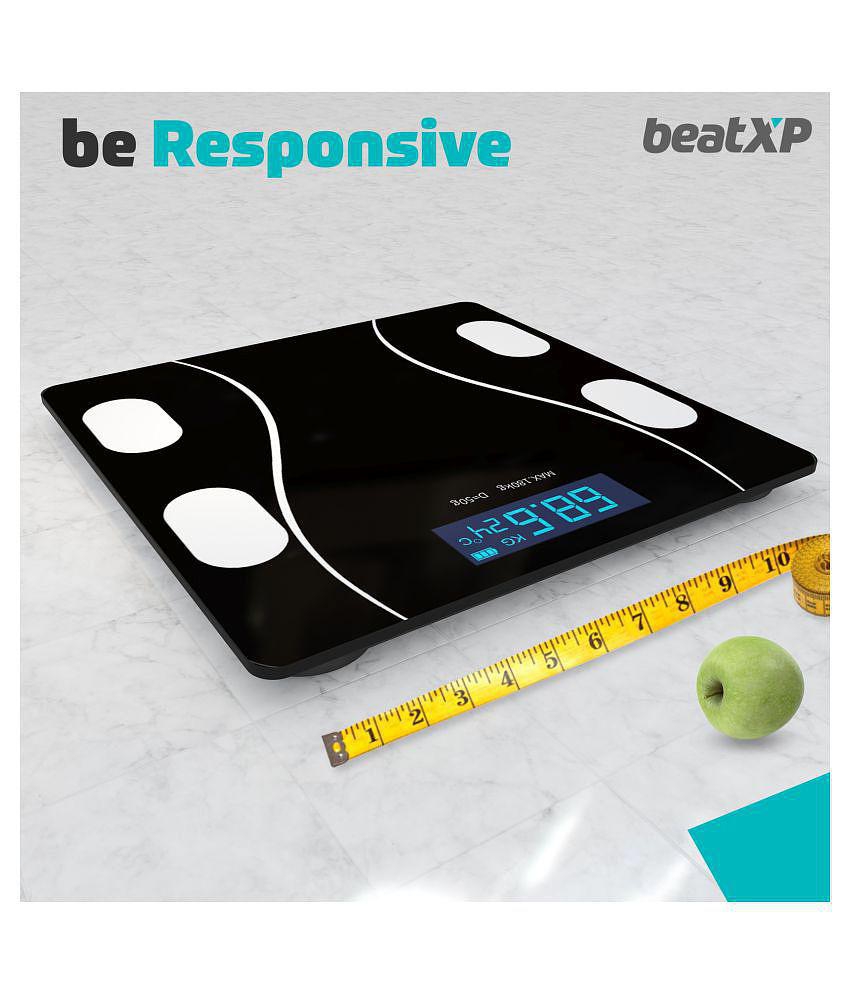 beatXP Black Art Weight Machine | Weighing Scale For Human Body Weight Measurement With Heavy Thick Tempered Glass & LCD Display Weighing Machine