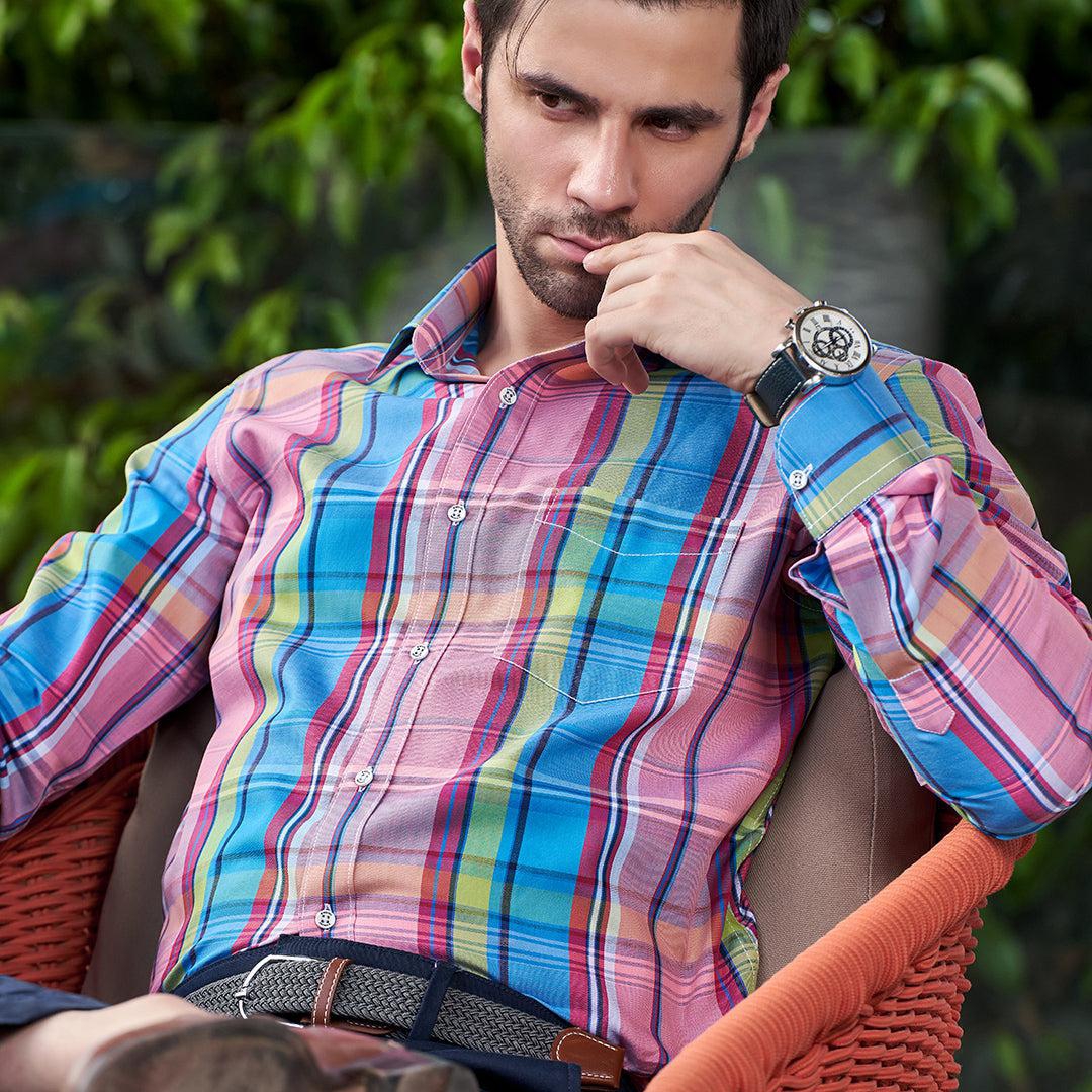 Men Blue & Pink  Formal Checked Shirt.-L