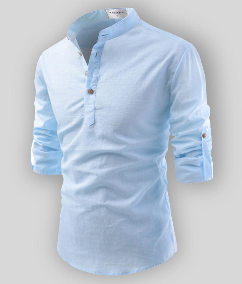 Life Roads - Sky Blue Cotton Men's Shirt Style Kurta ( Pack of 1 ) - None