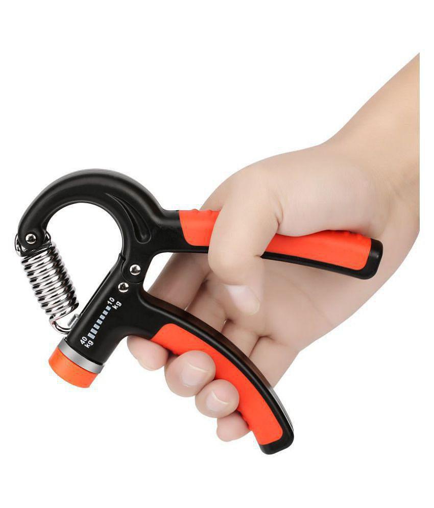 Strauss Adjustable Spring Hand Exerciser | Finger Exerciser| Hand Grip Strengthener for Men & Women (Black/Orange) - Orange