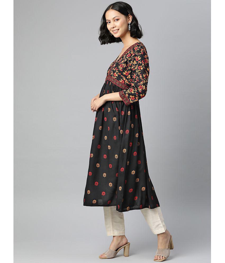 Glorious - Black Cotton Women's Flared Kurti ( Pack of 1 ) - None