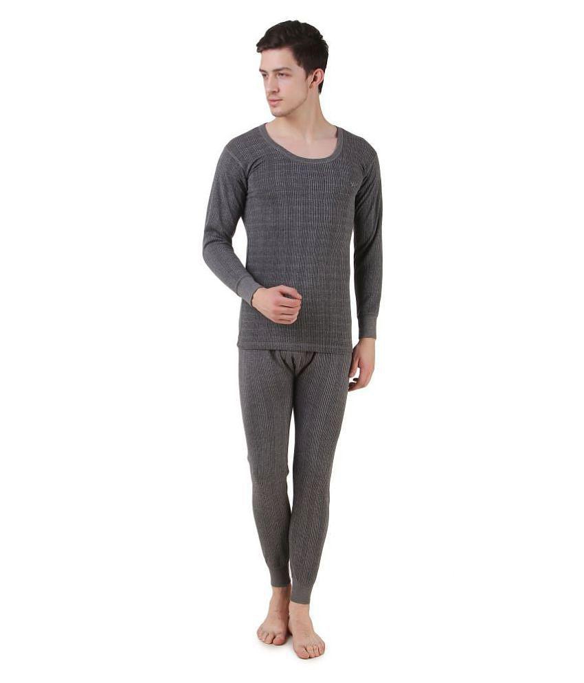 Hap Kings - Grey Cotton Blend Men''s Thermal Sets ( Pack of 1 ) - None