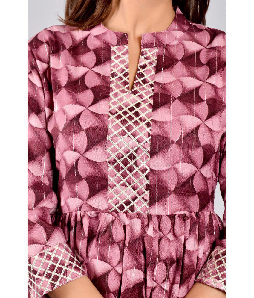 Buy Online Plo ZAMAISHA - Wine Rayon Women's Flared Kurti ( Pack of 1 ) - None