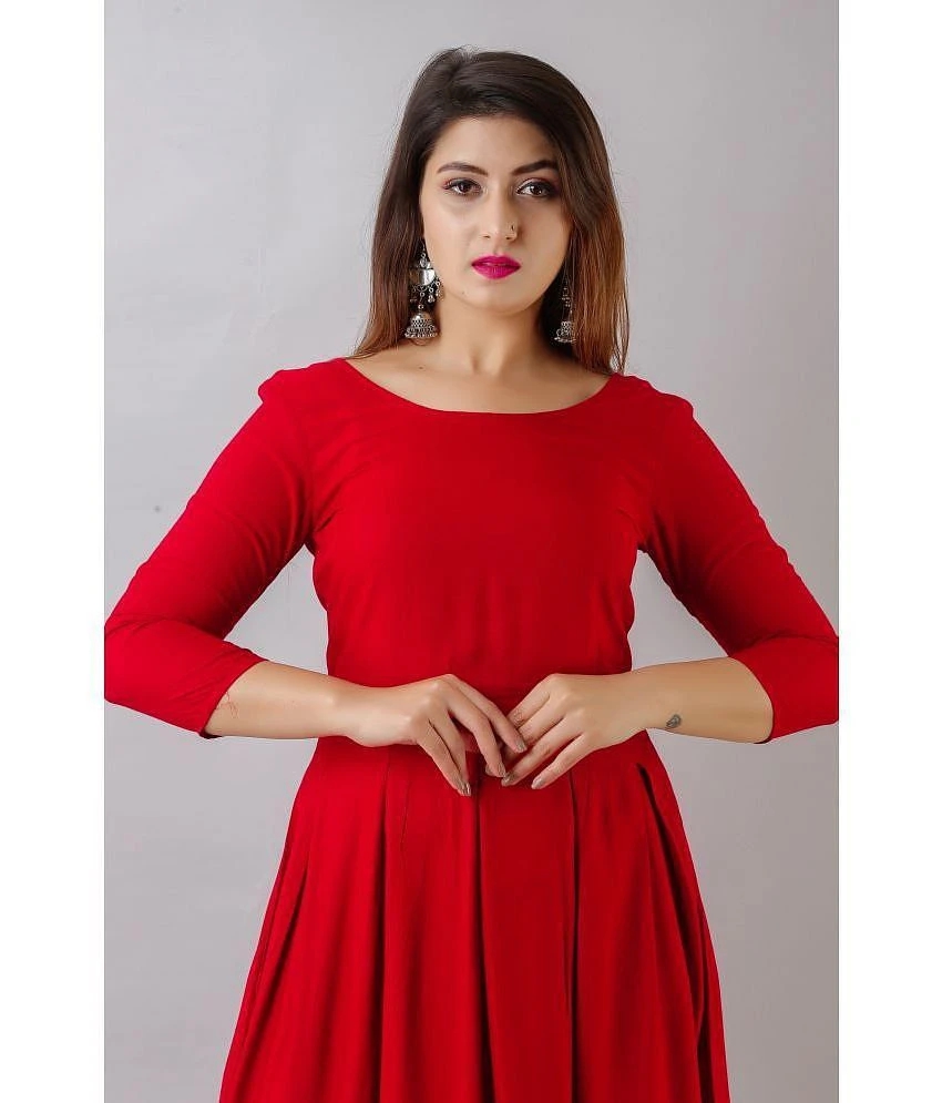 Luxurious Women Smien Rayon Solid Anarkali Womens Kurti with Dupatta - Maroon ( Pack of 1 ) - No