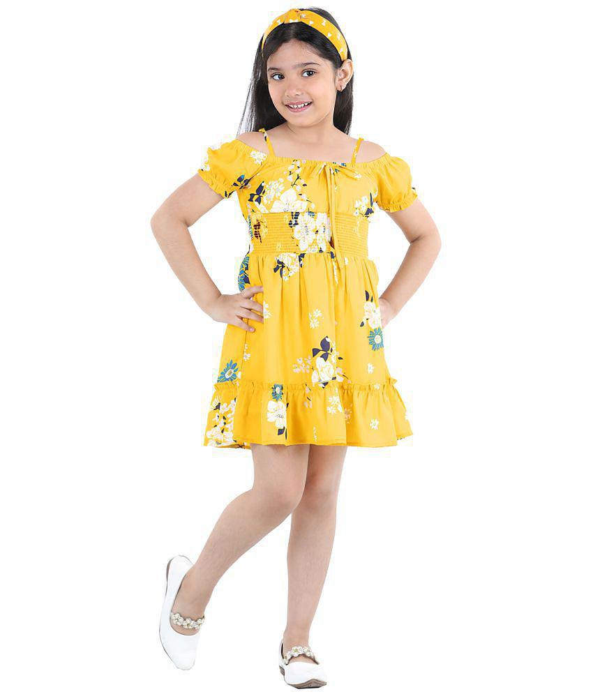 Naughty Ninos Girls Yellow Floral Printed Off Shoulder Dress - None