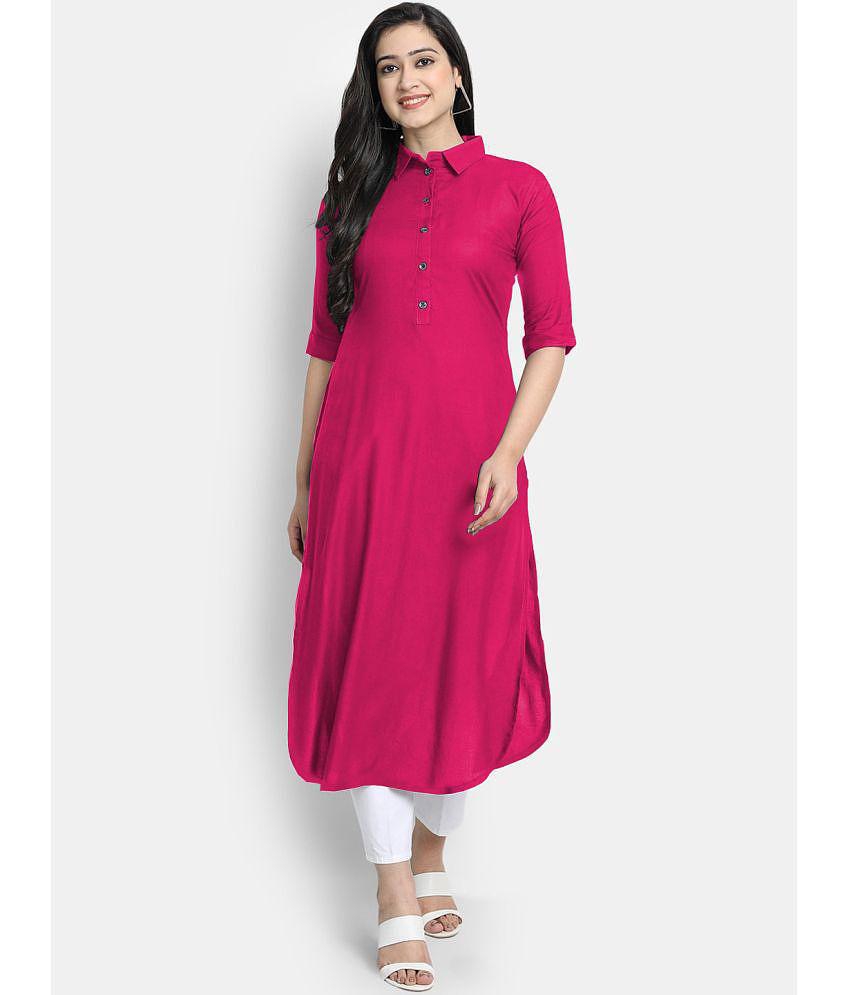 Buy Online Plo CARTSHOPY - Pink Rayon Women's Straight Kurti ( Pack of 1 ) - None