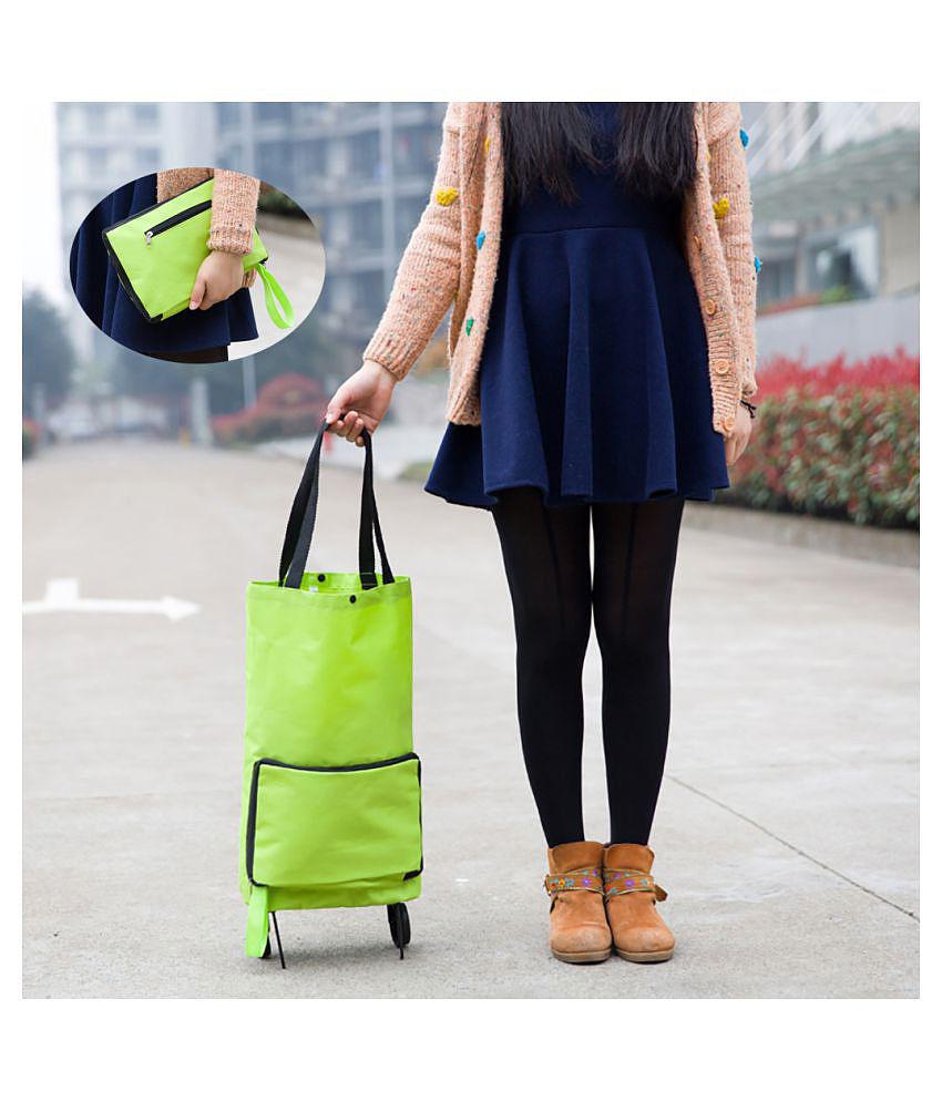 Multipurpose Foldable Shopping Trolley Bag with Wheels Polyester (Green)