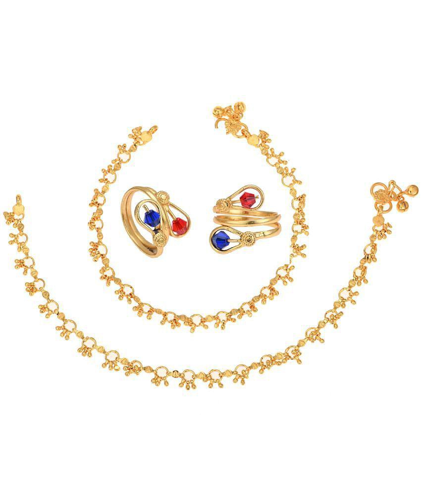 Sophisticated Men AanyaCentric Gold Plaed 1 Pair Anklet & 1 Pair Toe Ring Combo - Golden 2025 at