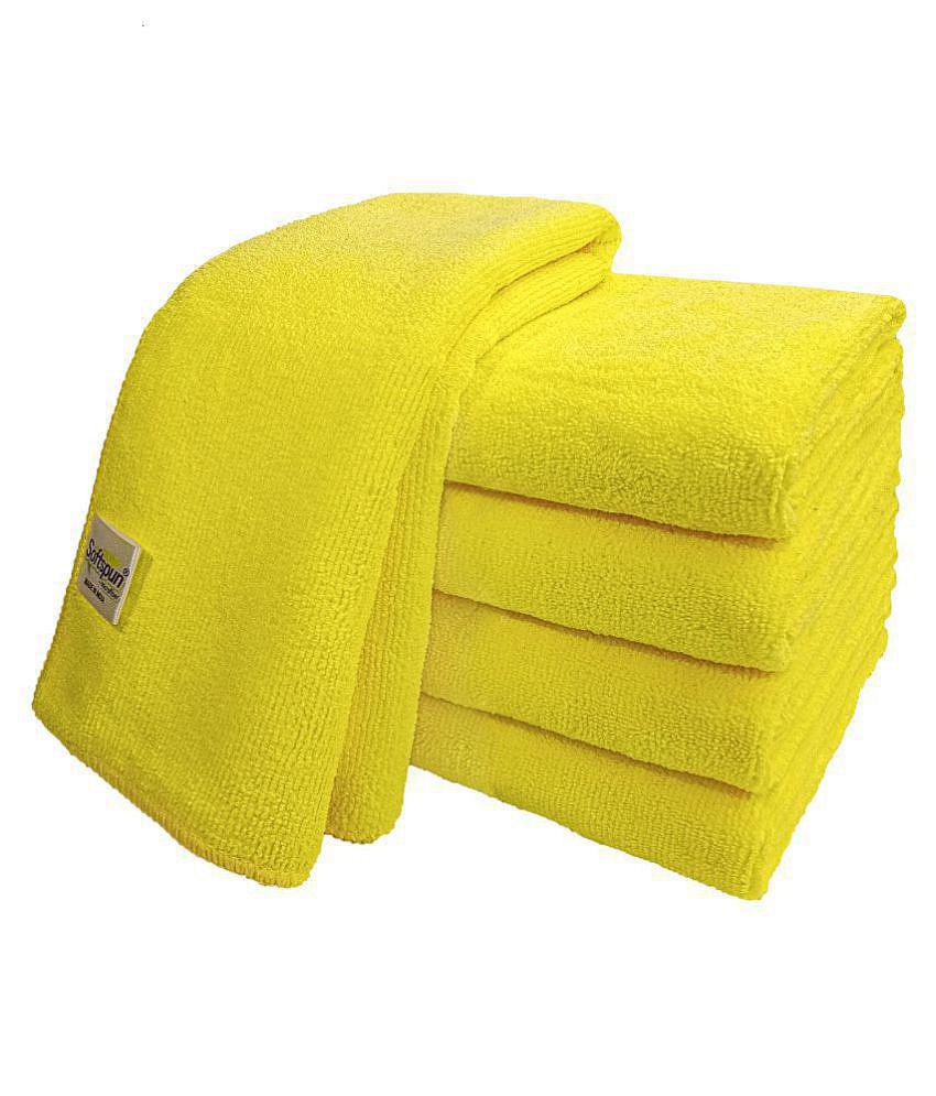 SOFTSPUN Microfiber Cleaning Cloths, 3pcs 40x40cms 340GSM Yellow! Highly Absorbent, Lint and Streak Free, Multi -Purpose Wash Cloth for Kitchen, Car, Window, Stainless Steel, Silverware.