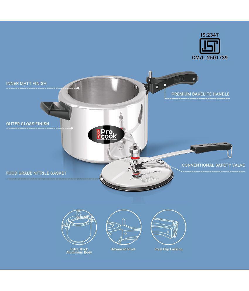 Milton Pro Cook Aluminium Induction Pressure Cooker With Inner Lid, 4 litre, Silver