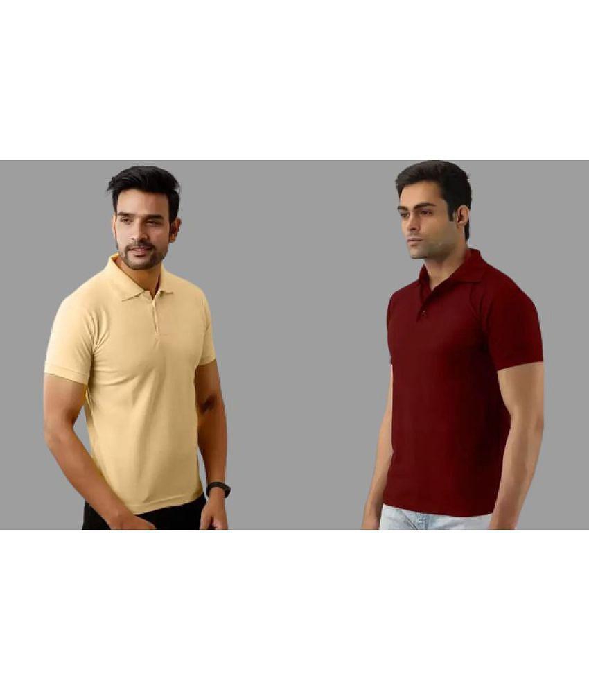 SKYRISE - Beige Cotton Blend Slim Fit Men's Polo T Shirt ( Pack of 2 ) - None