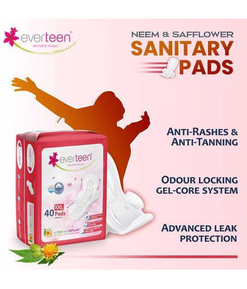 everteen XXL Sanitary Napkin Pads with Soft Top Layer for Women, Enriched with Neem and Safflower - 1 Pack (40 Pads, 320mm Each)