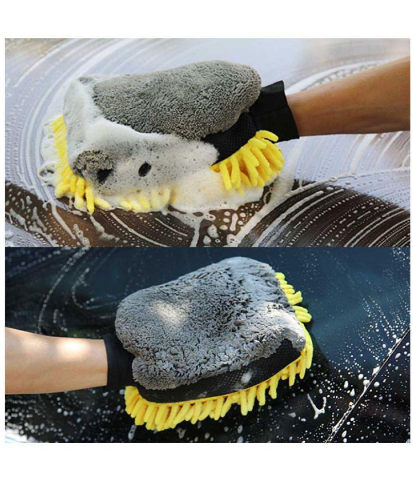 HOMETALES - Car Cleaning Dual Sided Wet & Dry Multipurpose Car Home Office Cleaning Microfiber Glove Mitt for car accessories - Assorted ( Pack of 1 )