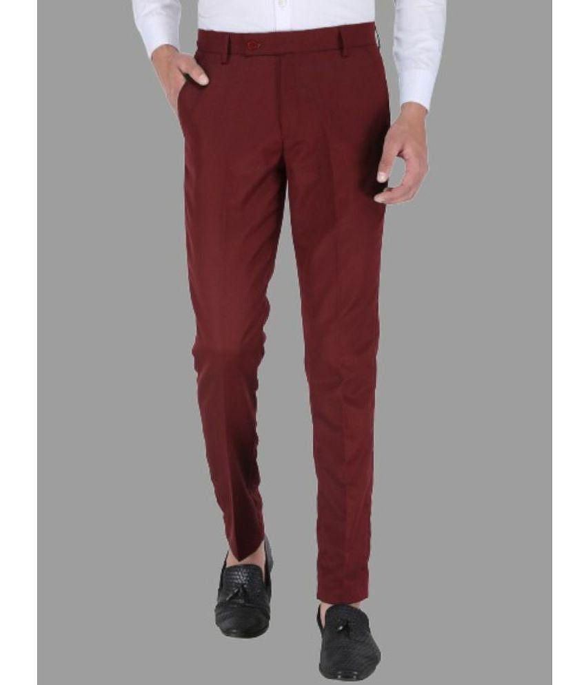 Playerz - Maroon Polycotton Slim - Fit Men's Formal Pants ( Pack of 1 ) - None