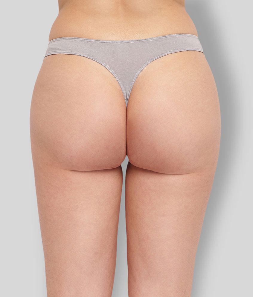 Latest Men BASIICS By La Intimo - Light Grey Cotton Blend Solid Womens Thongs ( Pack of 1 ) - S 