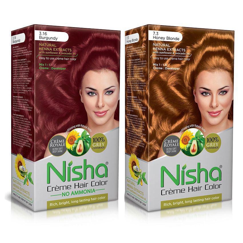 Nisha (60gm, 60ml, 12ml) 3.16 Burgundy + Honey Blonde Hair Color Corrector 270 mL Pack of 2