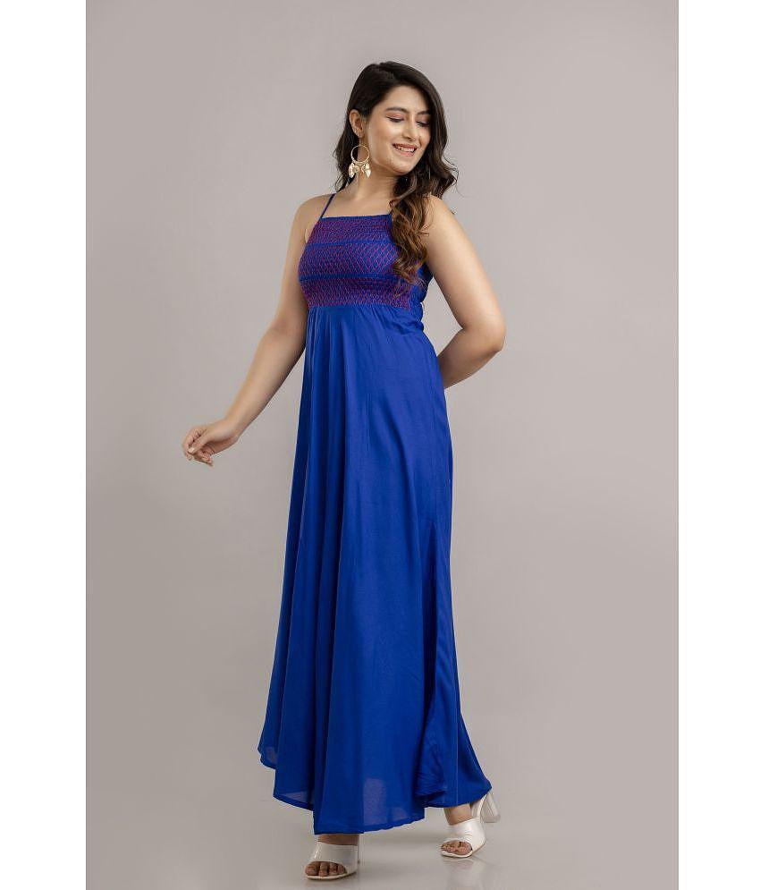 Best Men Frionkandy Rayon Embroidered Ankle Length Womens Fit & Flare Dress - Blue ( Pack of 1 )