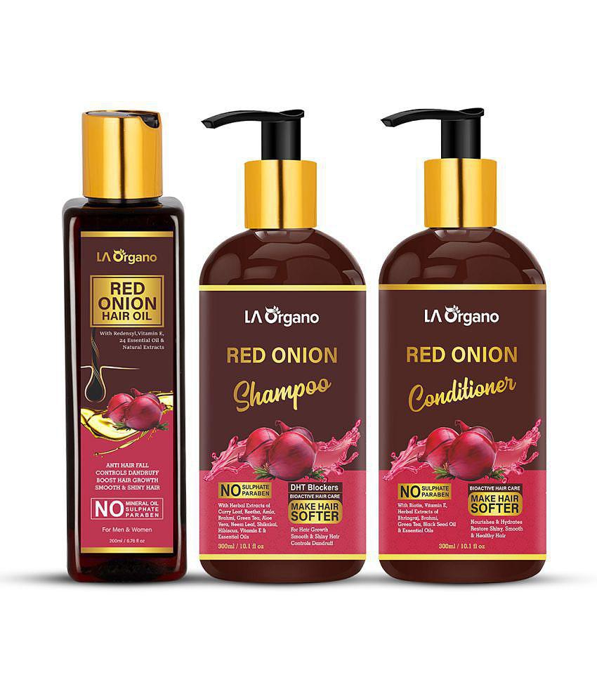 LA Organo Red Onion Oil, Conditioner & Shampoo For Control Dandruff, Restore Shiny & Smooth Hair