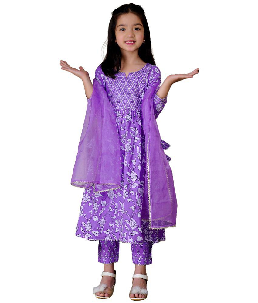 Itemzon Purple Viscose Girls Kurta and Pant Set ( Pack of 1 ) - None