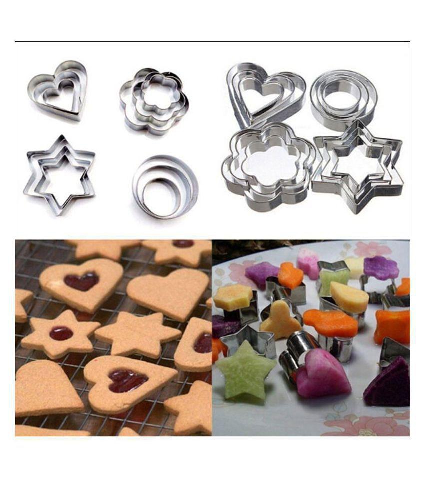 Allamwar 12pcs Stainless Steel Cookie Cutter Set Pastry Cookie Biscuit Cutter Cake Muffin Decor Mold Mould Multi Functional Tool - Assorted