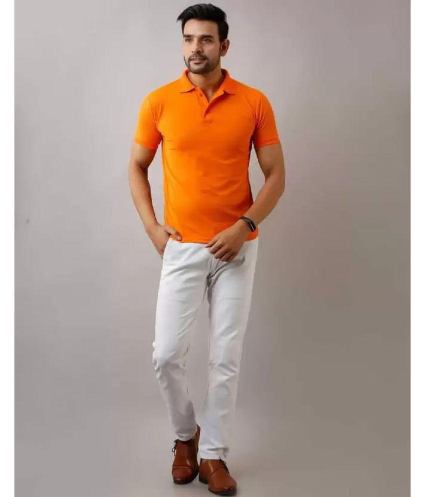 SKYRISE Cotton Blend Slim Fit Solid Half Sleeves Men's Polo T Shirt - Orange ( Pack of 1 ) - None