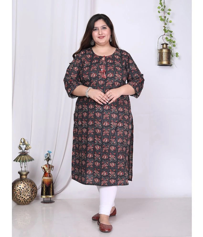 Buy Online Plo Swasti Cotton Printed Straight Womens Kurti - Black ( Pack of 1 ) - None