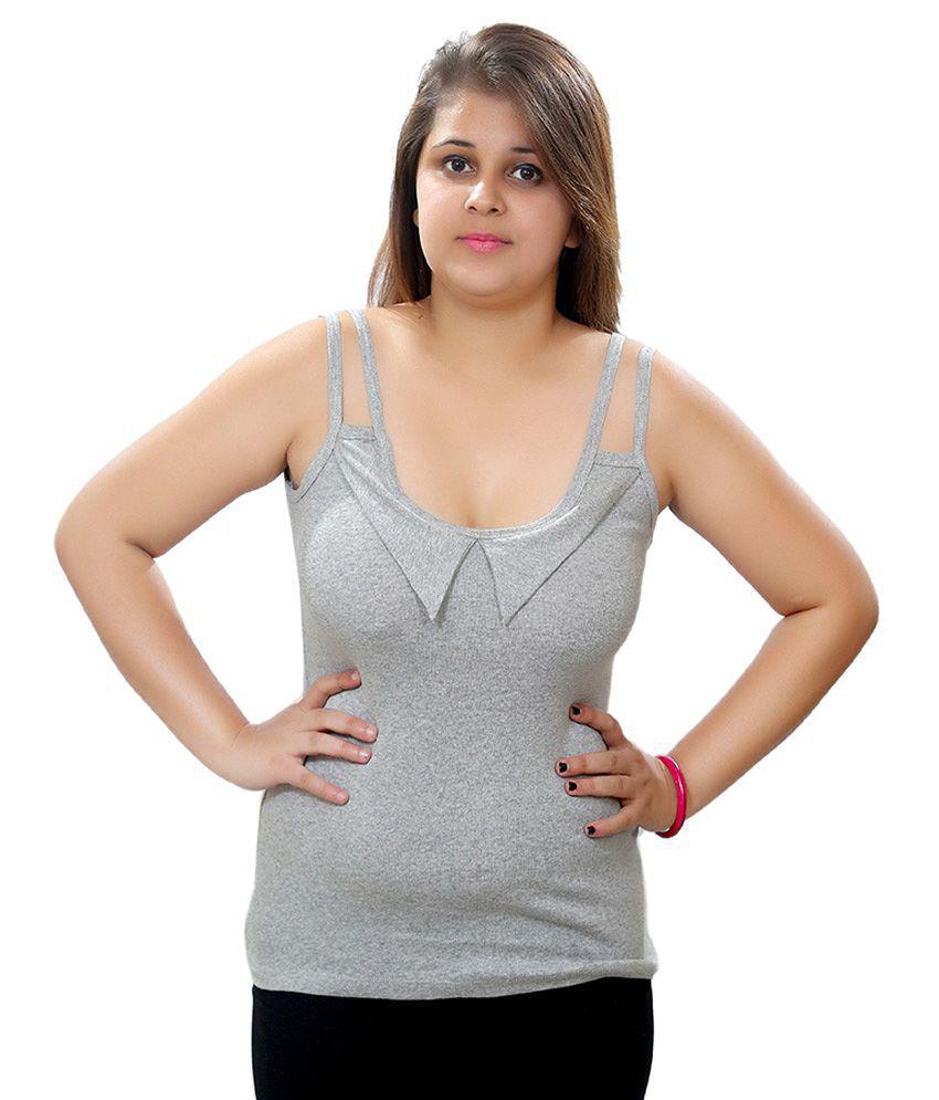 Q-rious Gray Cotton Lycra Camisoles - L