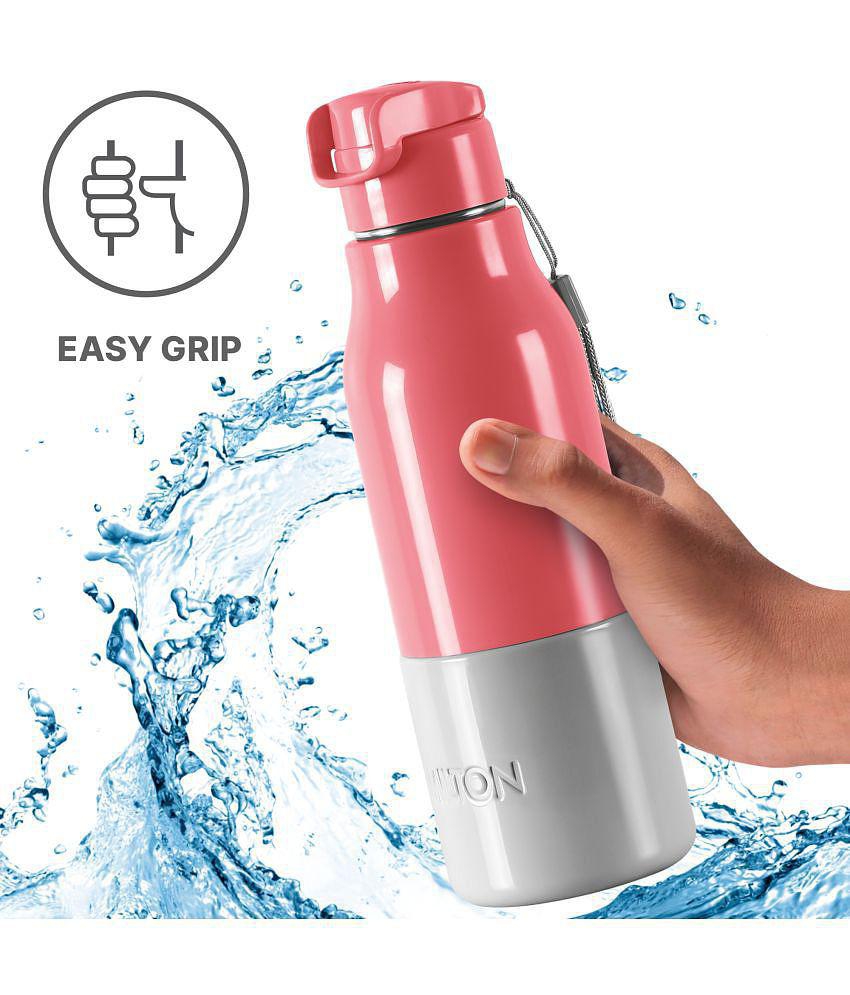 Milton Steel Sprint 600 Insulated Inner Stainless Steel Water Bottle, 510 ml, Pink | Hot or Cold | Easy Grip | Leak Proof | Kids School Bottle | Office | Gym | Hiking | Treking | Travel Bott