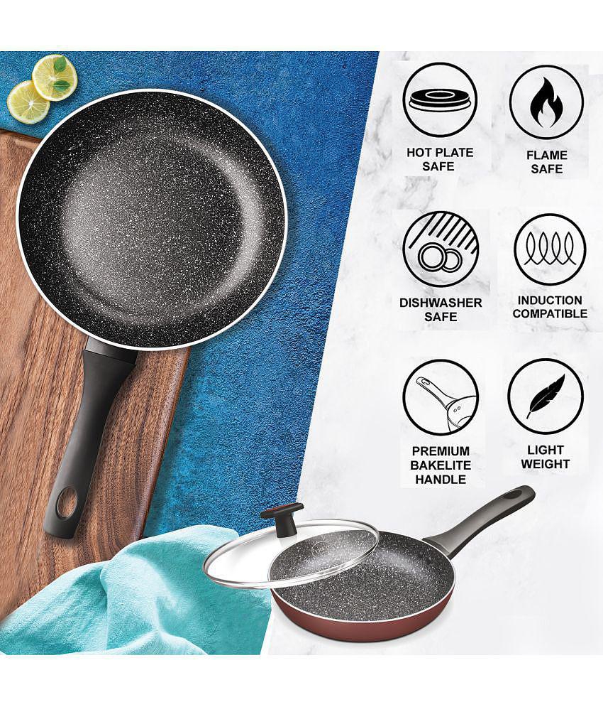 Milton Pro Cook Granito Induction Fry Pan with Lid, 28 cm, Burgundy