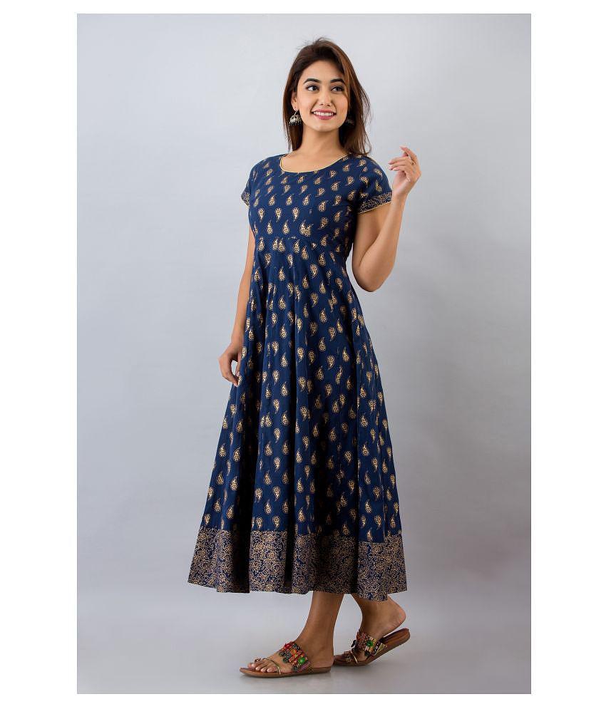 Latest Women FabbibaPrints - Blue Cotton Blend Women's Flared Kurti ( Pack of 1 ) - XL 2025 at S
