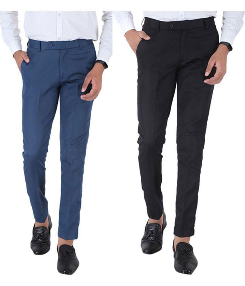 SREY Dark Blue Slim -Fit Flat Trousers Pack of 2 - None