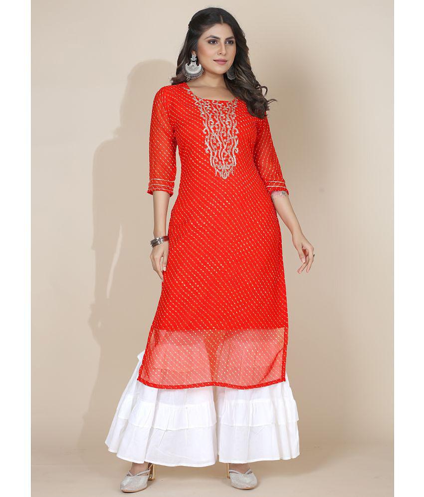 Buy Online Plo Style Samsara Georgette Embroidered Straight Womens Kurti - Orange ( Pack of 1 ) - None