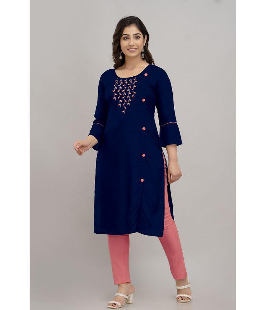 Kapadia - Navy Front Slit Rayon Women''s Stitched Salwar Suit ( Pack of 1 ) - None