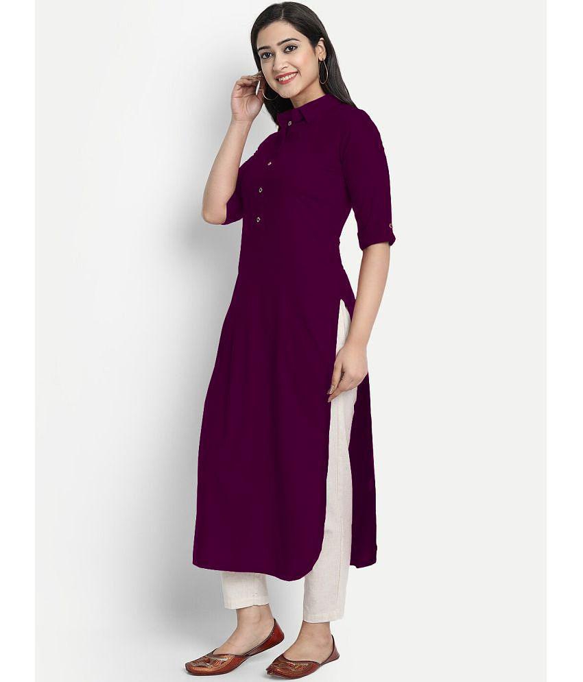 Buy Online Plo CARTSHOPY - Wine Rayon Women's Straight Kurti ( Pack of 1 ) - None