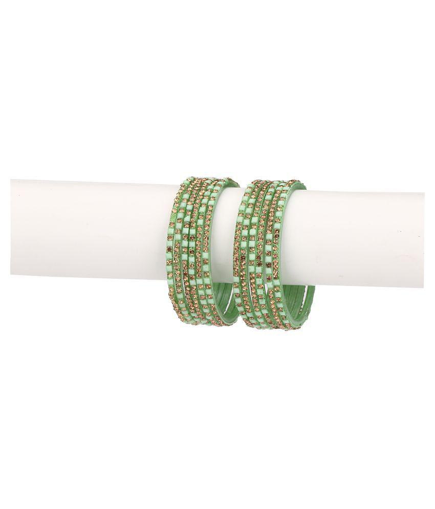 Trendy Men Party Glass Bangle Set Ornamented With Beads For Spaical Look (Pack Of 12 Green Shini