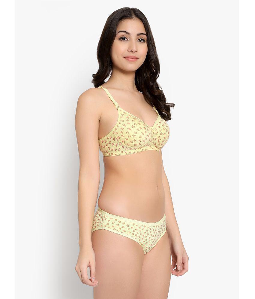 KYODO - Yellow Molded Cups Cotton Blend Women's Bra & Panty Set ( Pack of 1 ) - 38B, Yellow