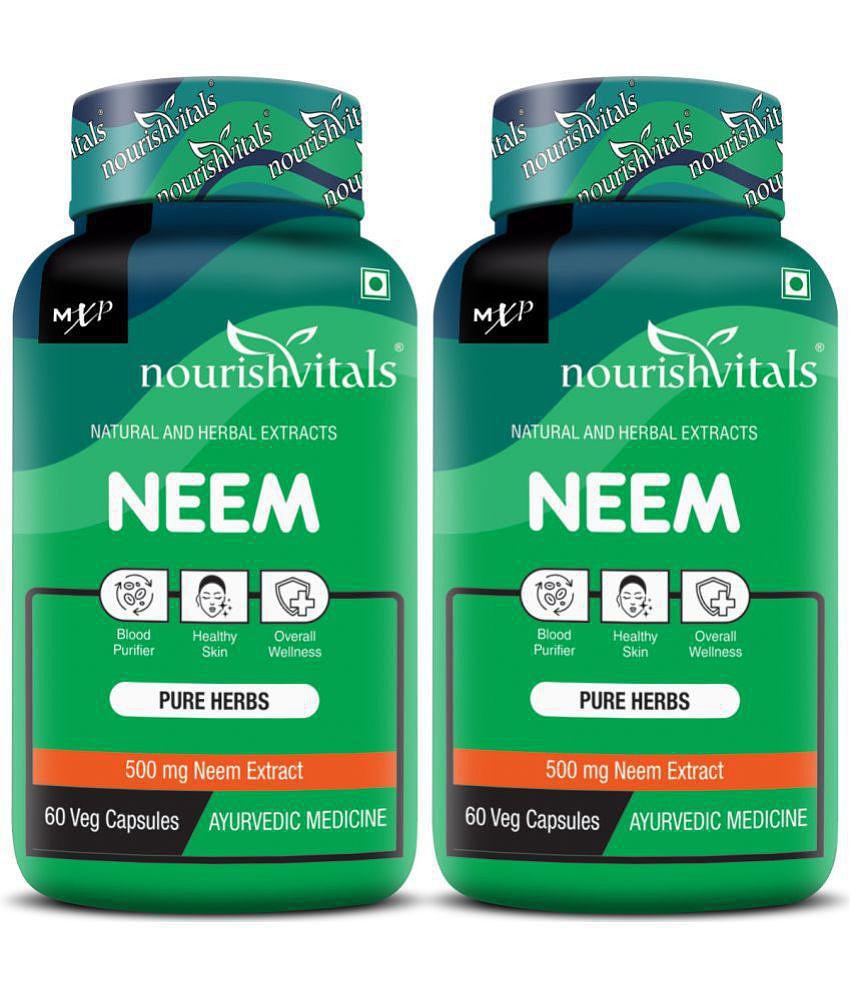 NourishVitals Neem Pure Herbs, 500 mg Neem Extract, Blood Purifier & For Healthy Skin, 60 Veg Capsules (Pack Of 2)