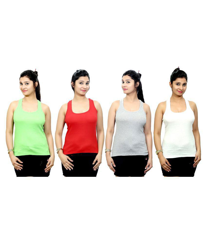 Q-rious Multi Color Cotton Lycra Tanks - M