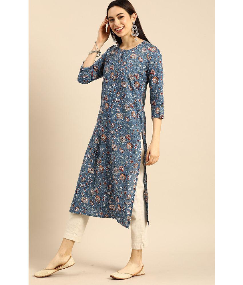 Rajnandini - Blue 100% Cotton Women's Straight Kurti ( Pack of 1 ) - None