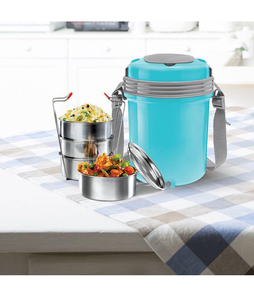 Milton Electron Stainless Steel Tiffin Box Set, 360ml/158mm, Set of 4, Blue