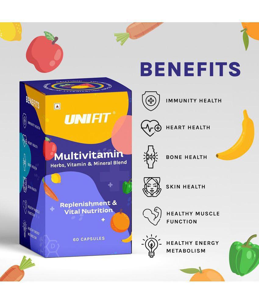 Unifit Omega 3 Fish Oil 1000mg Capsules and Multivitamin Capsules for Men and Women for Stamina, Immunity and healthy Heart (120 Capsules- Pack of 2)