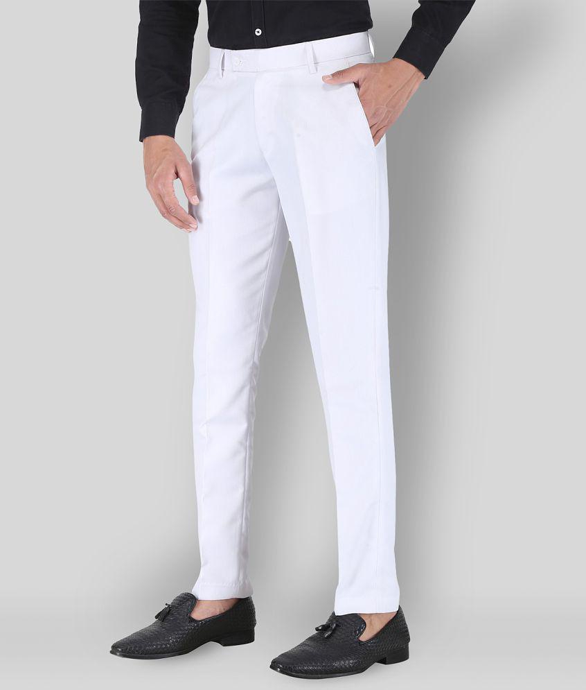 Playerz - White Polycotton Slim - Fit Men's Trousers ( Pack of 1 ) - None