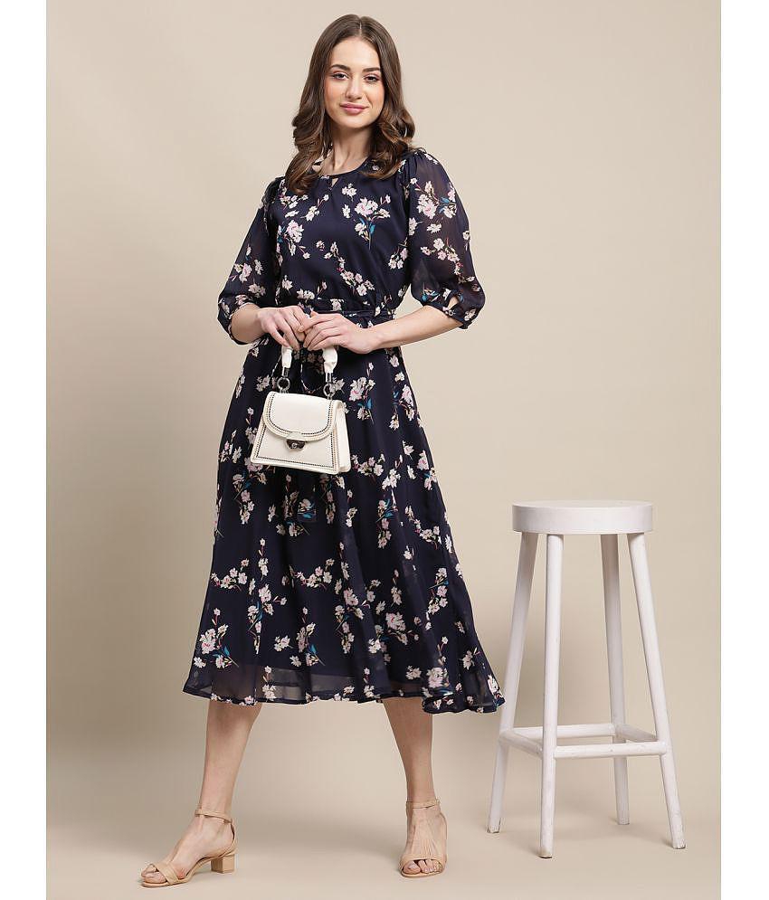 New Women Fabflee Navy Chiffon Gown - - None 2025 at ShopCircuit | ONDC