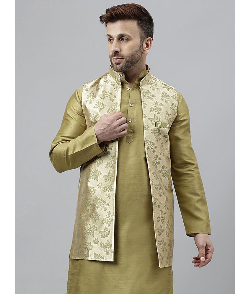 Hangup - Green Jacquard Men''s Nehru Jacket ( Pack of 1 ) - None