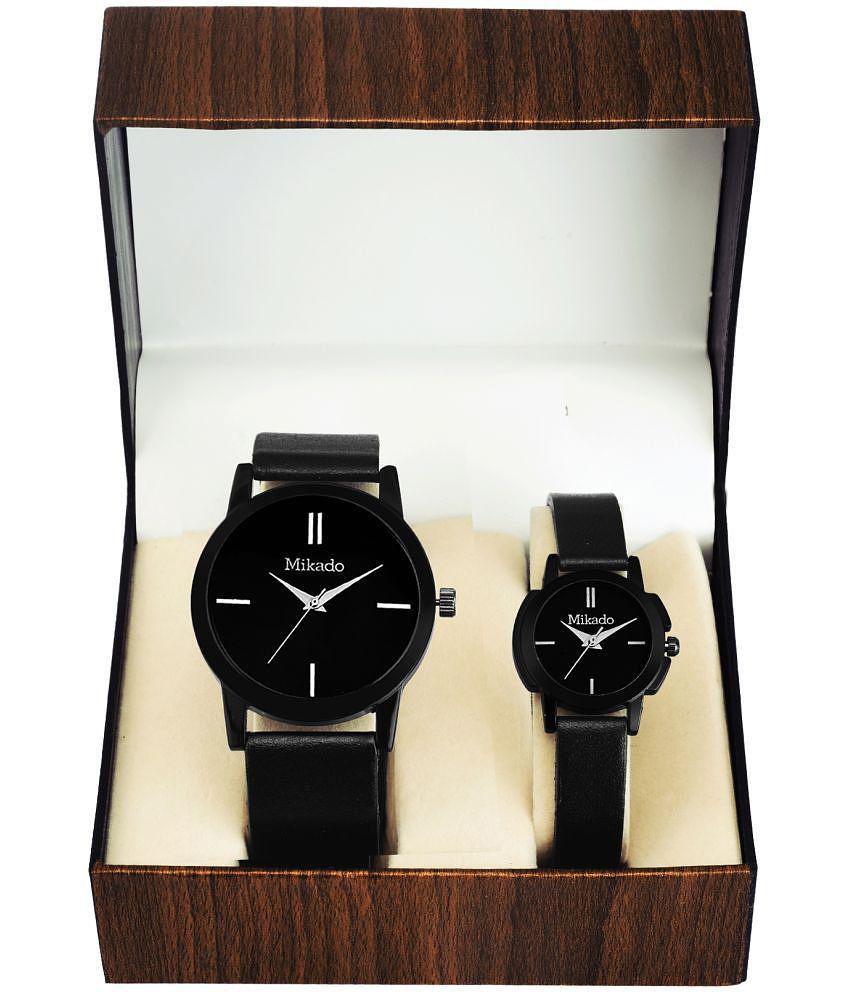 Mikado - Black Leather Analog Couple's Watch