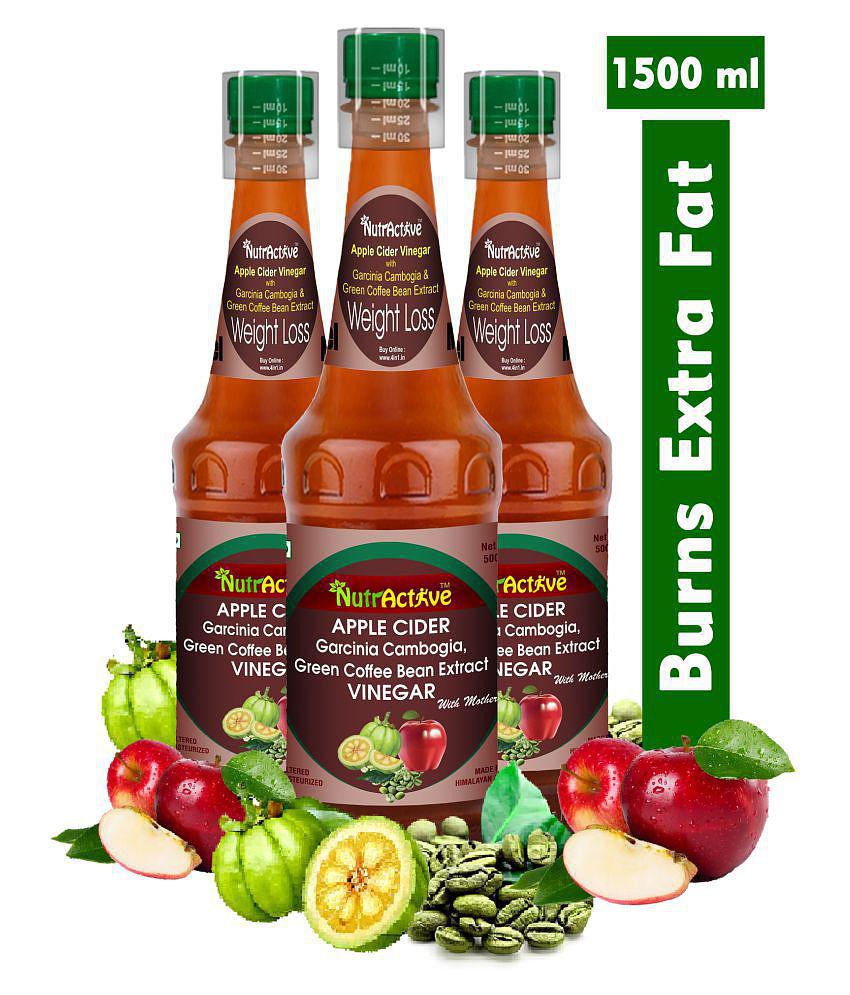 NutrActive Apple Cider with Garcinia Cambogia and Green Coffee Beans Vinegar - 500 ml-Pack of 3 1500 ml Unflavoured