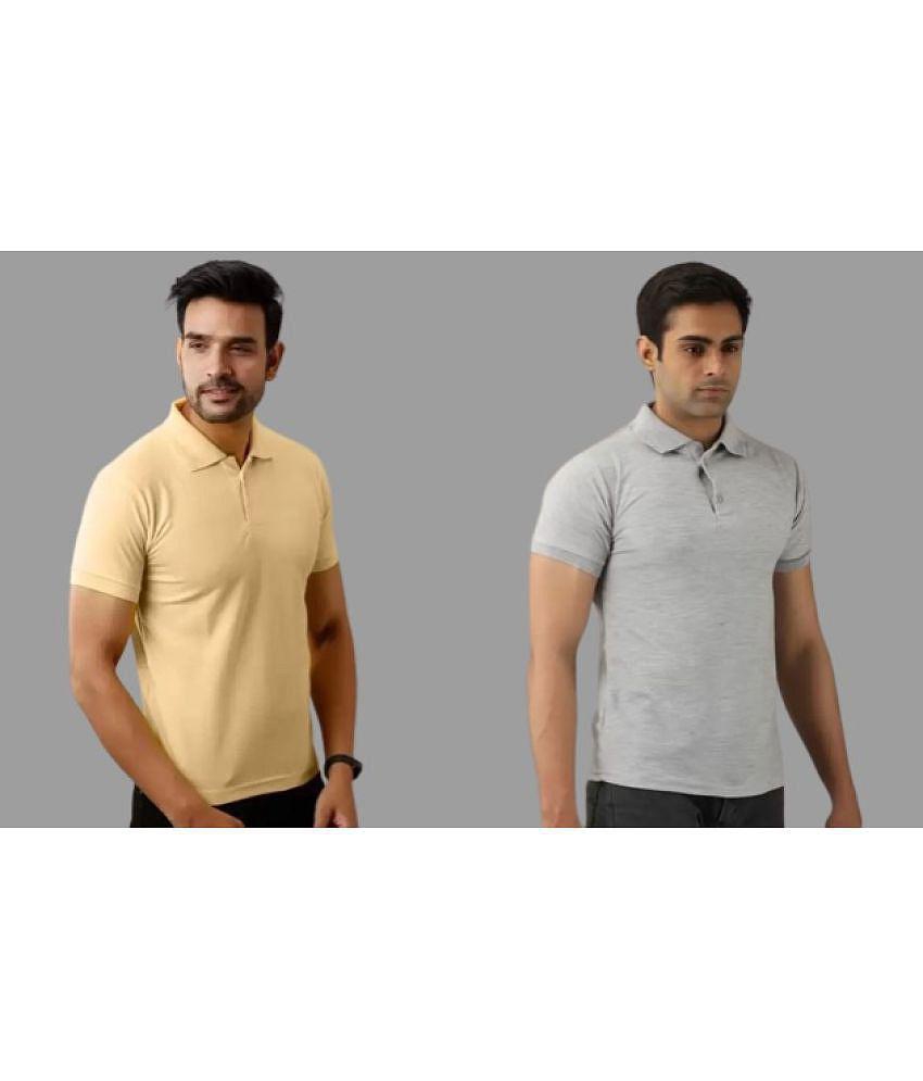 SKYRISE - Grey Cotton Blend Slim Fit Men's Polo T Shirt ( Pack of 2 ) - None