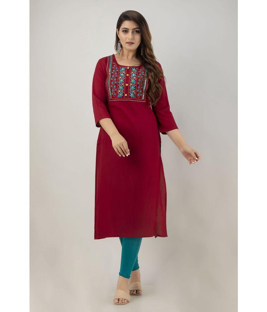 Preksha - Maroon Rayon Women's Straight Kurti ( Pack of 1 ) - None